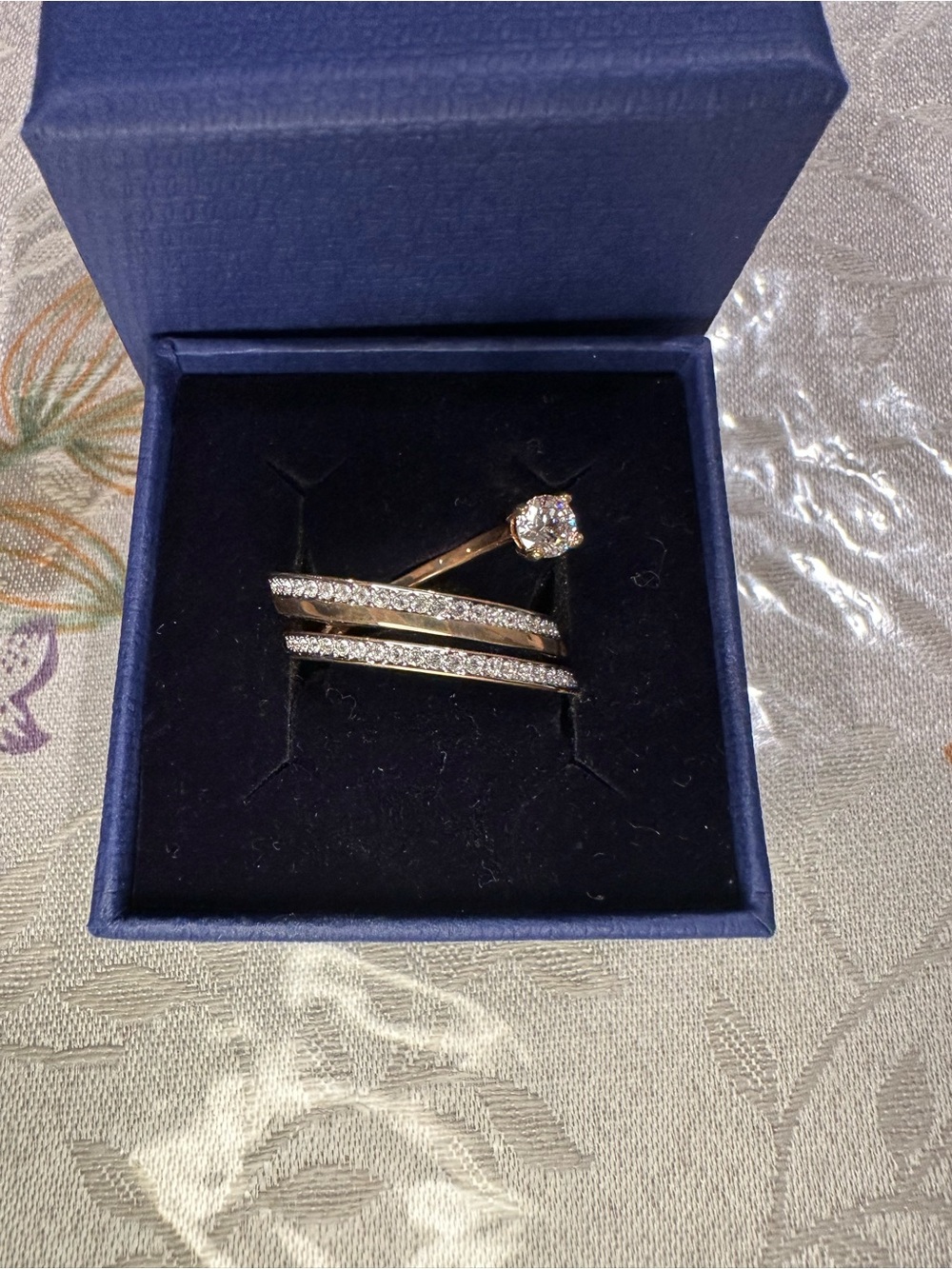 Swarovski Rose Spiral Ring with Floating Crystal Solitaire - 5257535 - NIB